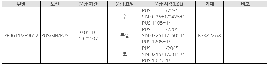 [이스타항공] 부산-싱가폴 부정기편 오픈 안내